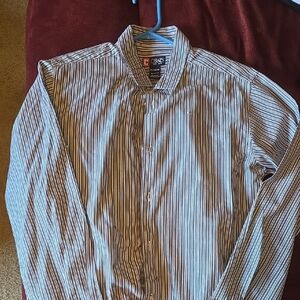 Chaps Men's Black and White Striped Button Down Shirt 18/20 XL